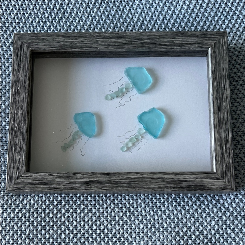 Framed Sea Glass Jellyfish Art